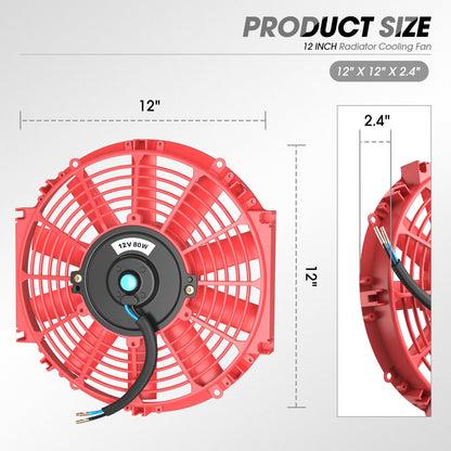 DNA Motoring RAF-12-RD+FMK-X2 Ventilador Radiador Delgado 12" Alto Rendimiento Rojo 2 Unidades con Kit Montaje