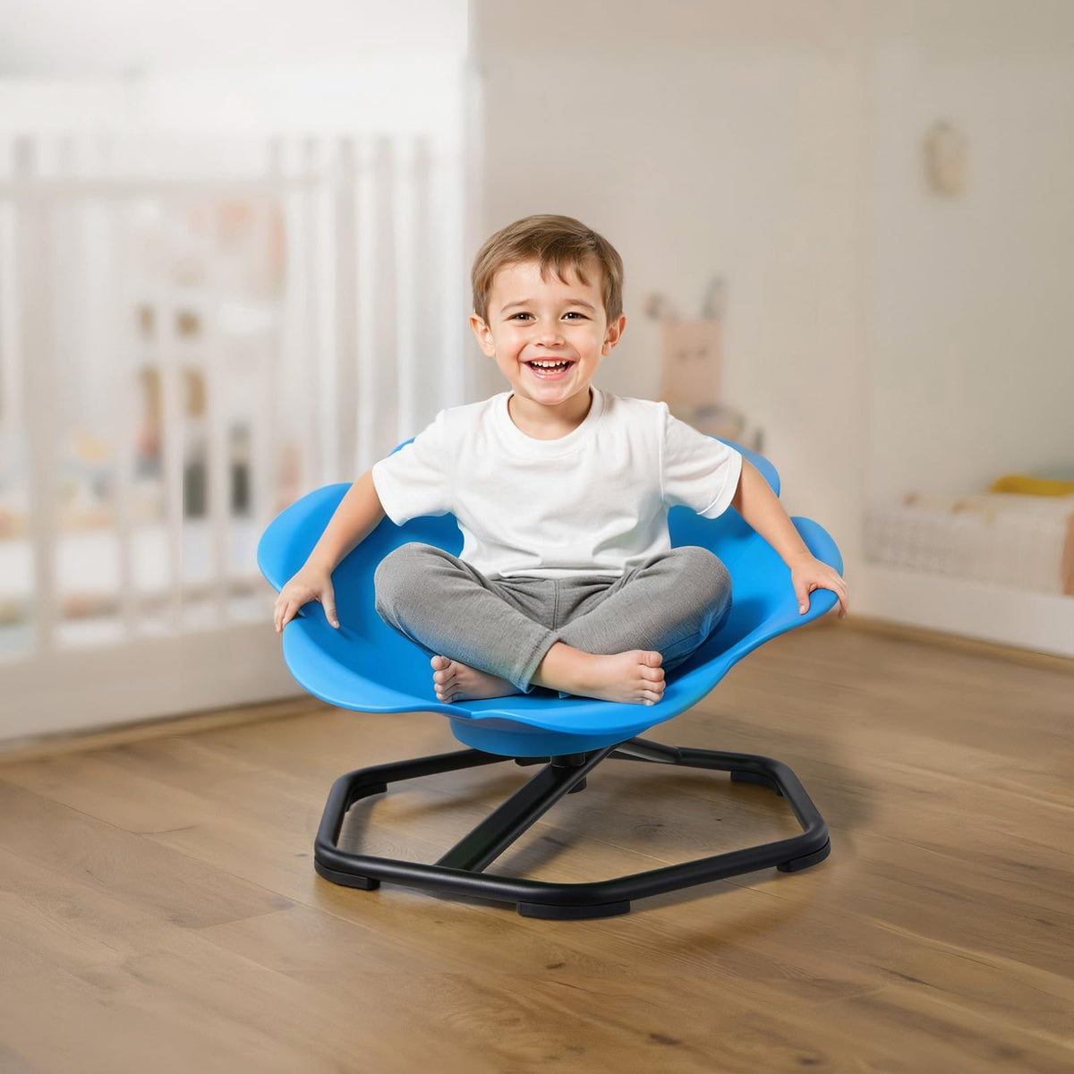 VEVOR Silla Giratoria Infantil Sensorial Cilíndrica, Soporta hasta 100 kg, con Base Metálica Antideslizante, Favorece la Coordinación, el Equilibrio y la Concentración, Azul, 62 x 62 x 47 cm
