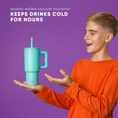 Simple Modern Vaso para Niños con Asa y Tapa con Popote de Silicona | A Prueba de Derrames y Resistente a Fugas | Botella de Acero Inoxidable Reutilizable | Trek Colección| 710ml | Ocean Water