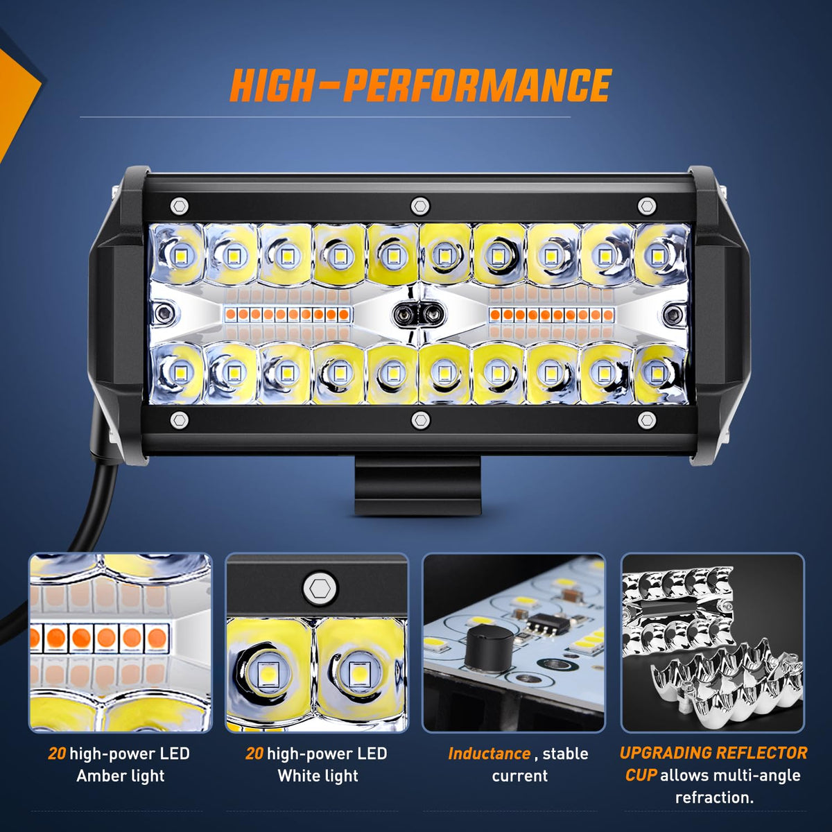 Nilight - Barra de luz LED todoterreno de 6.5 pulgadas, 2 unidades de 120 W, 3 modos de iluminación (blanco/ámbar/blanco y ámbar), luces de inundación con arnés de cableado de 18 AWG, para camión