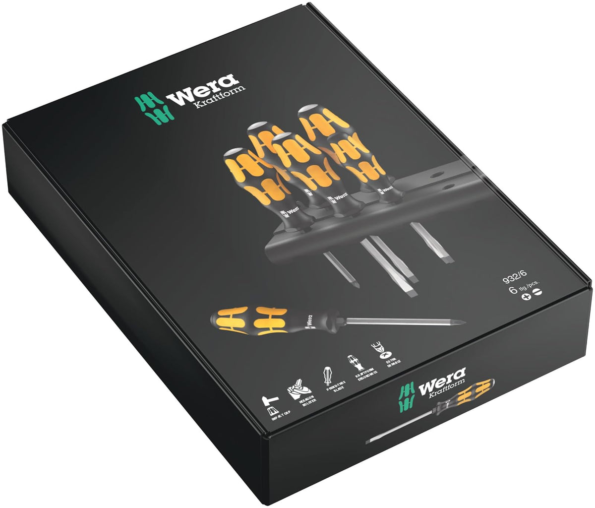 Wera 932/6 Kraftform Plus Juego de destornilladores y estante, 6 piezas