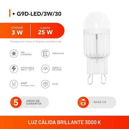 Tecnolite - Foco JCD LED Ampolleta 3 W, Luz Suave Cálida, Base G9, Atenuable