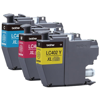 Brother LC402XL - Paquete de 3 Cartuchos de Tinta Cian, Magenta y Amarilla de Alto Rendimiento, Color Negro