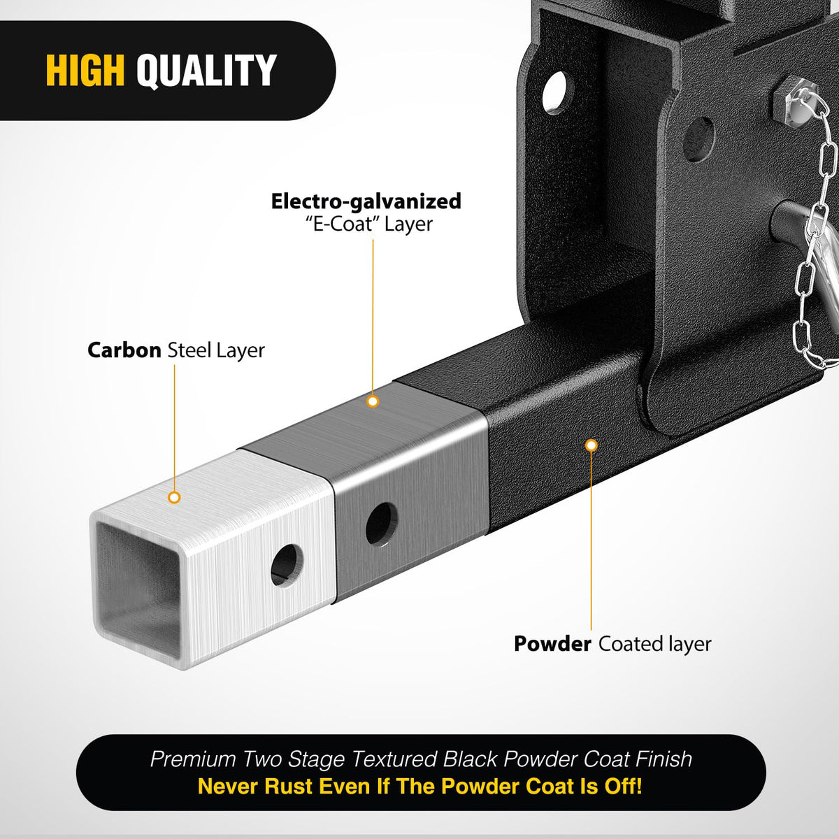 Nilight - Extensión plegable de enganche de remolque de 16.5 pulgadas, compatible con adaptador de transporte de carga para silla de ruedas, receptor de 2 pulgadas, enganche de remolque de 500 libras,