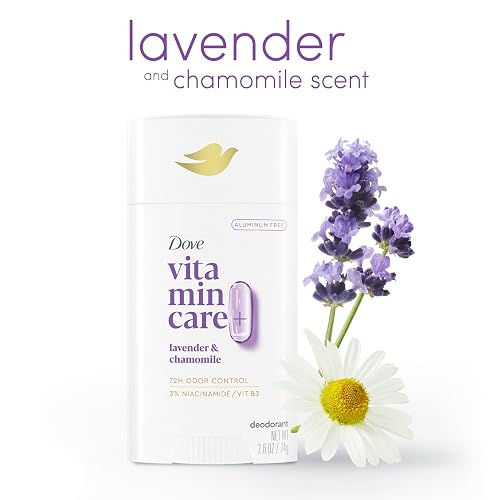 Dove Vitamincare+ Desodorante Libre de Aluminio En Barra Lavanda y Manzanilla para 72H Protección Contra Olores, Desodorante Transpirable para Mujeres 2.6 Oz
