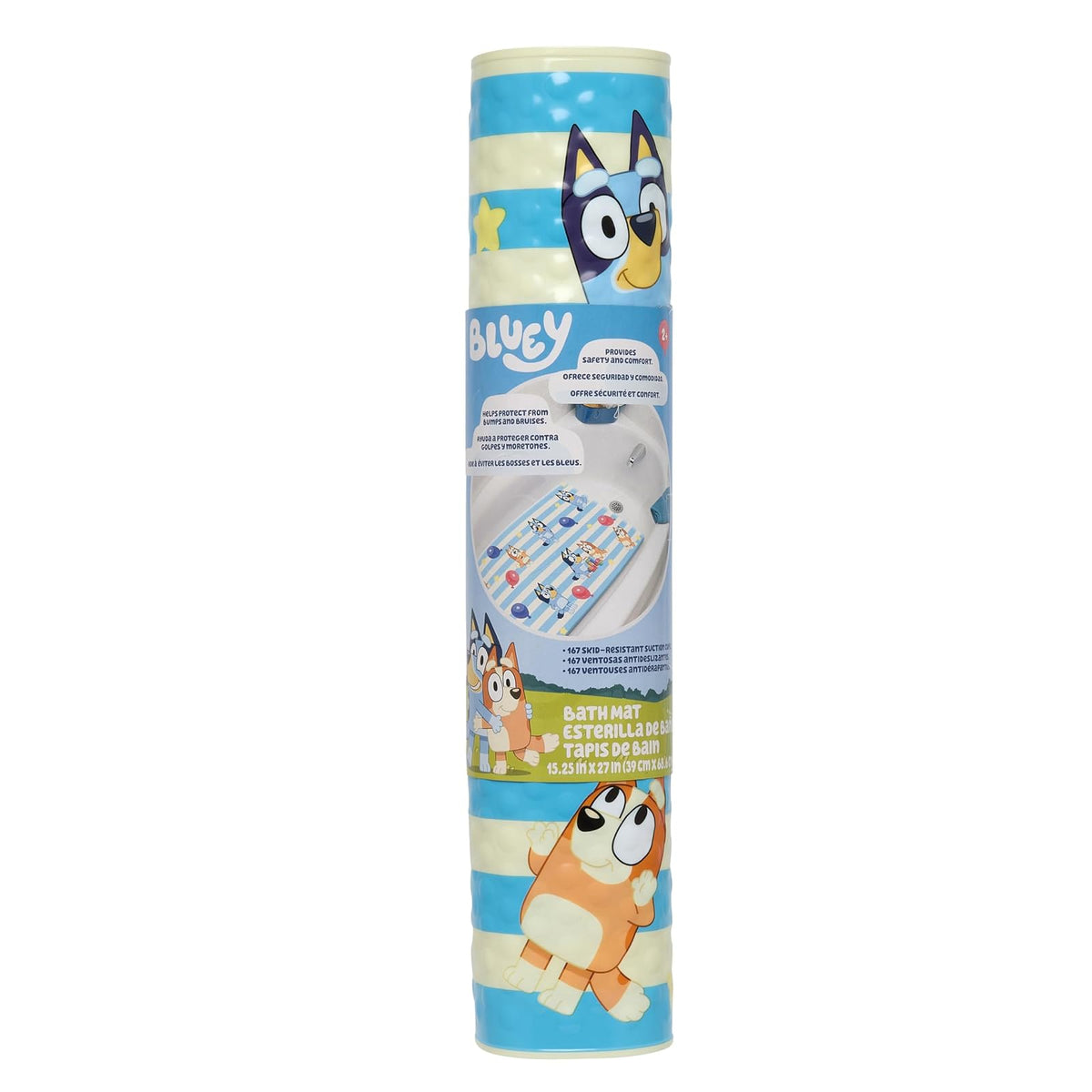 Bluey - Alfombrilla de baño para niños, niños pequeños y bebés, 15.5 x 22 Pulgadas, Antideslizante, Alfombrilla de Tina con ventosas, Lavable a máquina, Acolchada para Proteger, fácil de Limpiar