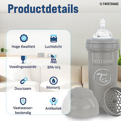 Twistshake Biberón Anticólicos de 260 ml | Tetina de Silicona Similar al Pecho | Mamila de Flujo Medio 2+ Meses | Hecho de Plástico Libre de BPA | Ideal para Lactancia Normal | Piezas Intercambiables