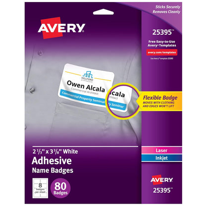 Avery 25395 Gafetes Auto-adheribles Flexibles, para Láser E Inkjet, 80 Piezas