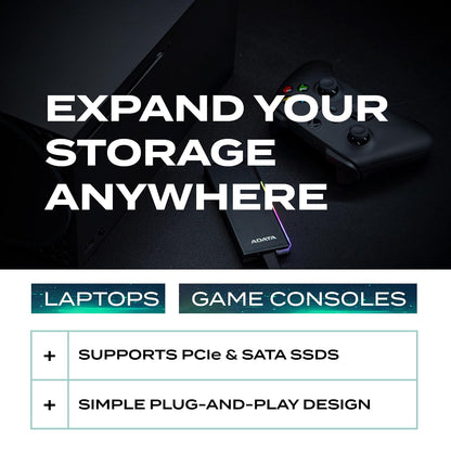 ADATA EC700G - Adaptador de Caja Externa portátil de Aluminio USB 3 Gen 2 Type-C M.2 2280/2242/2230 PCIe/NVMe/SATA SSD SSD con diseño sin Herramientas (AEC700GU32G2-CGY)
