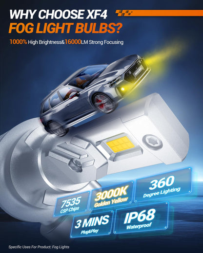 SEALIGHT Foco LED Antiniebla H11 H8 H16 | Amarillo Ámbar, 18000 lm, 3500K, 10000% Más Brillante, Paquete de 2, Plug & Play