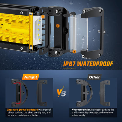 Nilight - Barra de luz LED para Disparos Laterales, 2 Unidades de 4.3 Pulgadas, Triple hilera, Combo de inundación, iluminación de Haz Amarillo con Interruptor de 5 Pines, Kit de arnés de