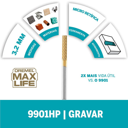 Broca giratoria de carburo de tungsteno para tallar Dremel Max Life de 1/8" (3,2 mm)