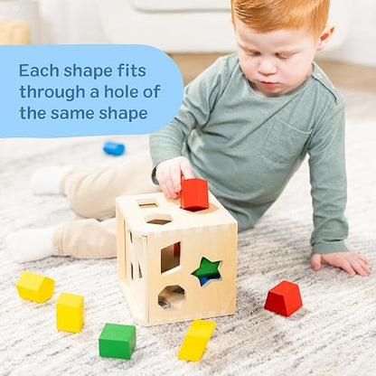 Melissa & Doug Cubo Clasificador de Formas, Juguete de Madera, Juguete Clásico de Desarrollo, Piezas Fáciles de Agarrar (12 Piezas)