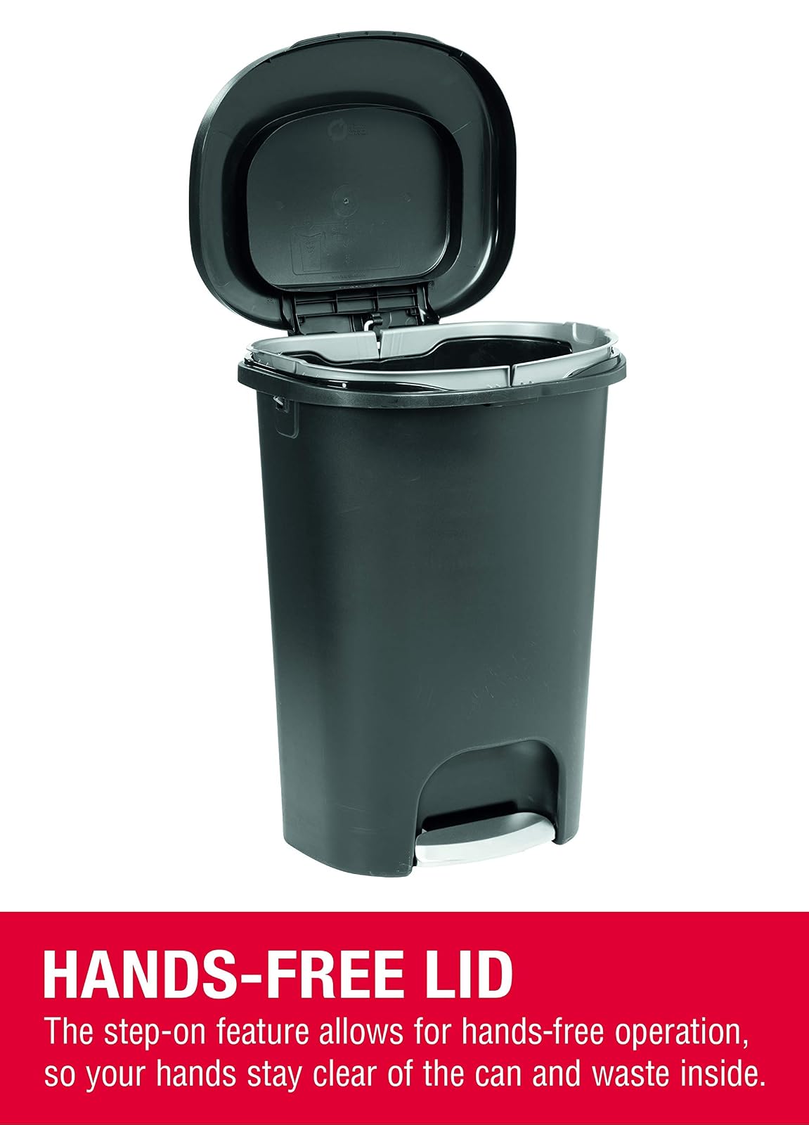 Rubbermaid Classic - Papelera de alta calidad de 13 galones con tapa y pedal de acero inoxidable, cubeta de basura negro para cocina, hogar, oficina, cochera