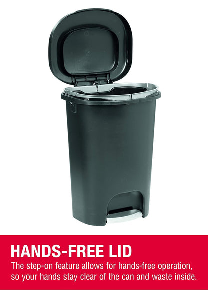 Rubbermaid Classic - Papelera de alta calidad de 13 galones con tapa y pedal de acero inoxidable, cubeta de basura negro para cocina, hogar, oficina, cochera