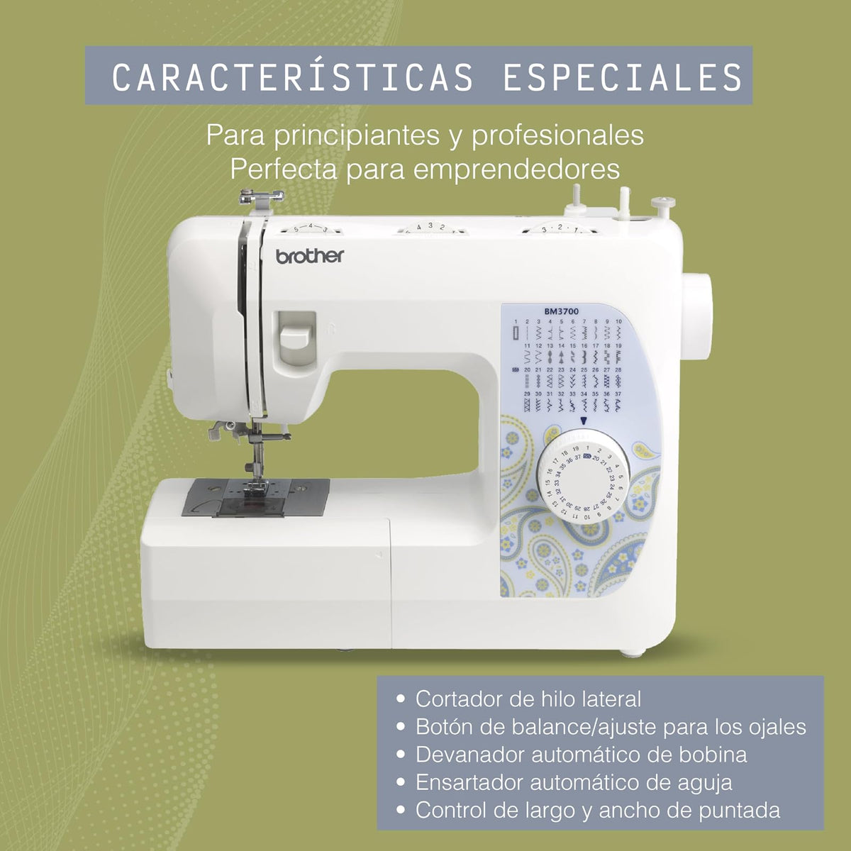 Brother BM-3700 - Máquina de coser (Blanco, Máquina de coser automática, Costura, Eléctrico, 389 mm, 159 mm)