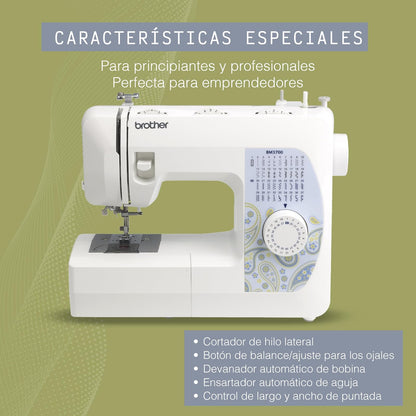 Brother BM-3700 - Máquina de coser (Blanco, Máquina de coser automática, Costura, Eléctrico, 389 mm, 159 mm)