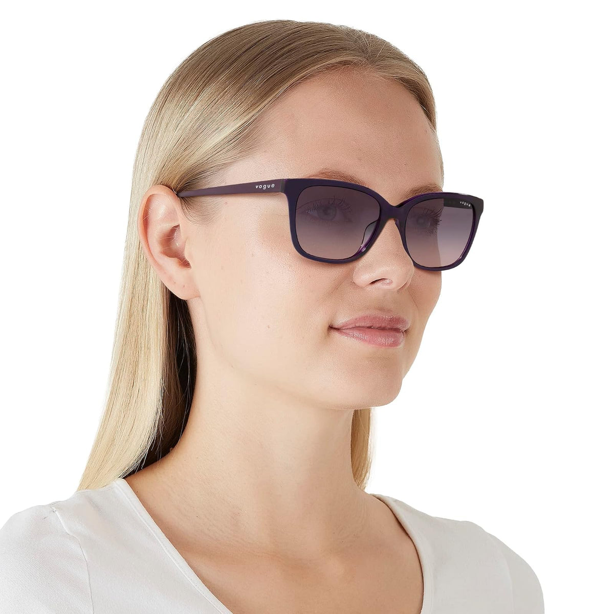 Vogue Eyewear Woman Sunglasses Transparent Grey Frame, Grey Gradient Dark Blue Lenses, 54MM