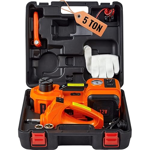 VEVOR Kit de Gato Hidráulico Eléctrico de 5T 12V Elevador Automático de Automóvil 155-450 mm Gato Elevador con Llave de Impacto Luz LED Inflador de Neumáticos para Carretera SUV Sedán o Cualquier Vehículo