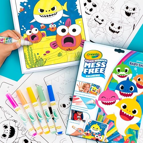 Crayola Baby Shark Set para colorear, regalo para niños, 3, 4, 5, 6, Baby Shark Color Wonder, Tiburón bebé