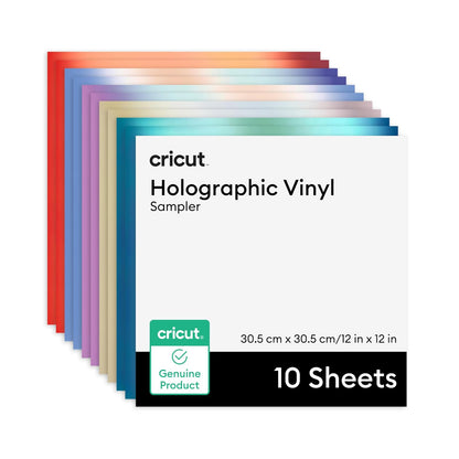 Cricut Vinilo Holográfico Permanente Muestreador Mítico | 12x12 in, 10 hojas, adhesivo permanente, resistente a intemperie, superficies planas
