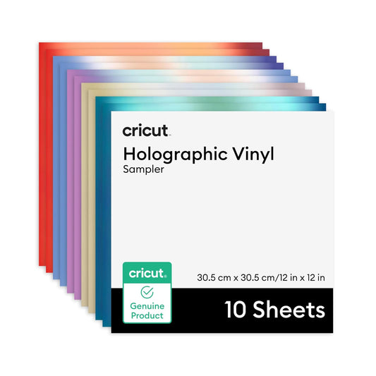 Cricut Vinilo Holográfico Permanente Muestreador Mítico | 12x12 in, 10 hojas, adhesivo permanente, resistente a intemperie, superficies planas