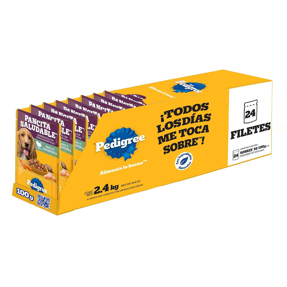 Pedigree - Sobres para Perro Adulto Pancita Saludable, Sabor Pavo y Zanahoria, Omega 6, Zinc, Vitaminas y Minerales, 24 Sobres, 100g c/u