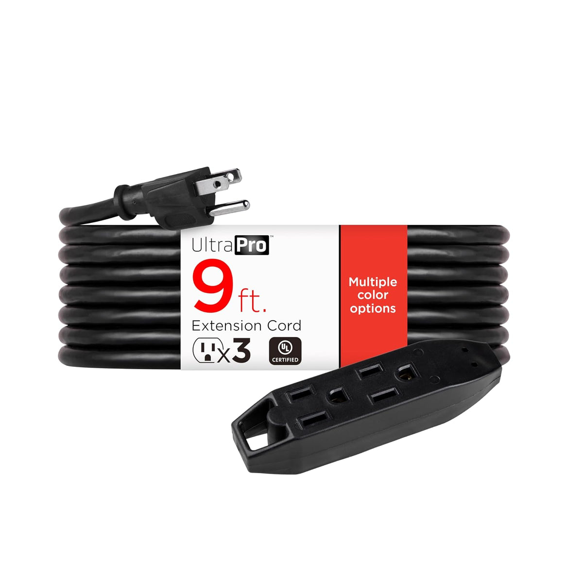UltraPro Extensión Eléctrica de 3 Salidas Uso Interior y Exterior - 1 Unidad - 2.7 m - Negro