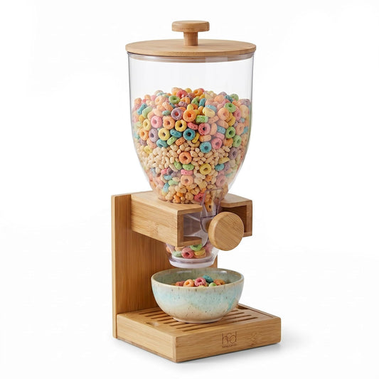 Honey-Can-Do - Dispensador compacto de alimentos secos, control único y contenedor de almacenamiento de aperitivos para encimera o despensa, bambú