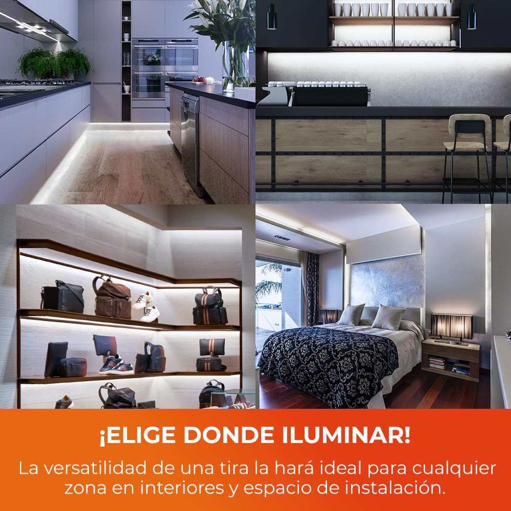 Tecnolite - Tira LED 5 Metros 12 W Luz Blanca Neutra, Interiores, Plug and Play, No atenuable, Recortable