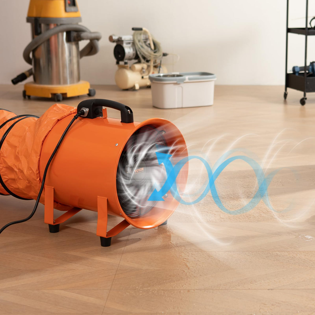 Ventilador portátil VEVOR, ventilador cilíndrico de alta resistencia de 10 pulgadas con manguera de 16.4 pies, potente extractor de taller de 380 W 1893FM, soplador industrial para aspirar