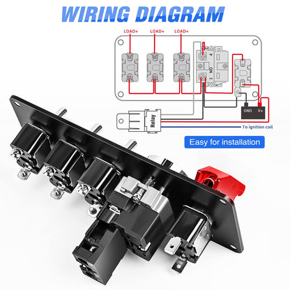 Nilight - Panel de interruptor de encendido de 12 V 5 en 1 con interruptor de botón de motor con arnés de cableado de relé LED para RV, camión, carreras, coche, barco, remolque marino