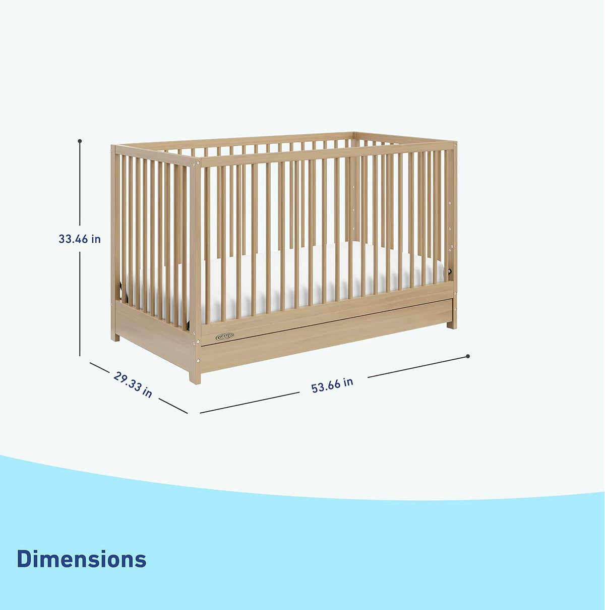 Graco Teddi Cuna convertible 5 en 1 con cajón (Natural) - Certificación GREENGUARD Gold, cuna con cajón combo, cajón de almacenamiento de tamaño completo