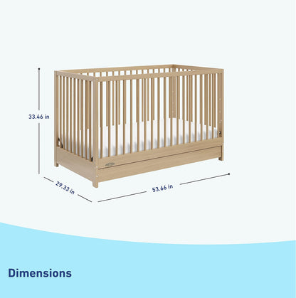 Graco Teddi Cuna convertible 5 en 1 con cajón (Natural) - Certificación GREENGUARD Gold, cuna con cajón combo, cajón de almacenamiento de tamaño completo