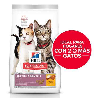 Hill's Science Diet Croquetas para Gato Multiples Adulto 3.2Kg | Croquetas Hill's para gato, pollo real, digestión saludable, sistema inmunológico fuerte, omega-6 y vitamina E