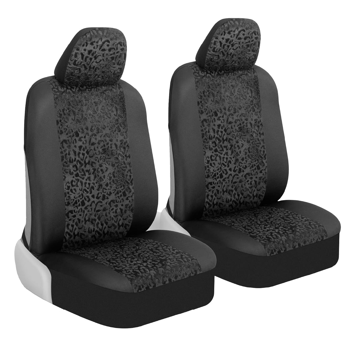 BDK SC553 Juego Fundas Asiento Automóvil Leopardo Negro Delanteros Estampado Animal Reposacabezas Diseño Sin Lados Fácil Instalación para Automóviles Camiones SUV 2 Piezas