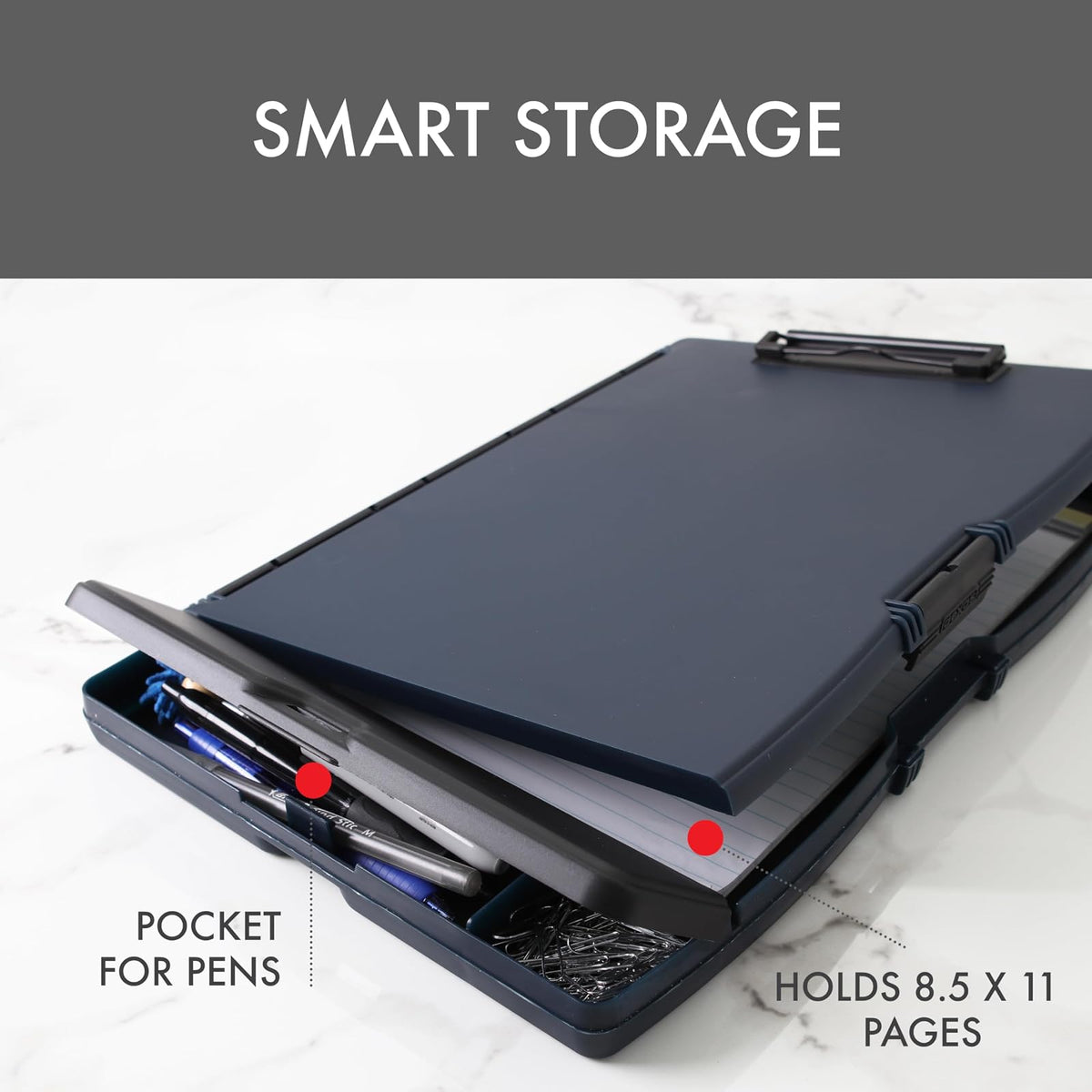 Dexas Folio Clipcase Portapapeles de almacenamiento profesional con compartimento de almacenamiento para bolígrafos, 9.75 x 14.75 pulgadas, A4, índigo. Ideal para profesores, enfermeras, entrenadores,