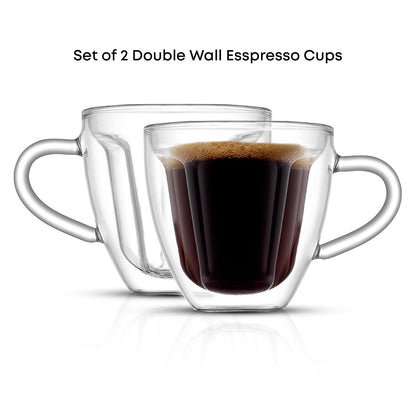 JoyJolt Disney Mickey Mouse - Juego de 2 tazas de café 3D de vidrio de 6 onzas, diseño de doble pared, tazas de café únicas