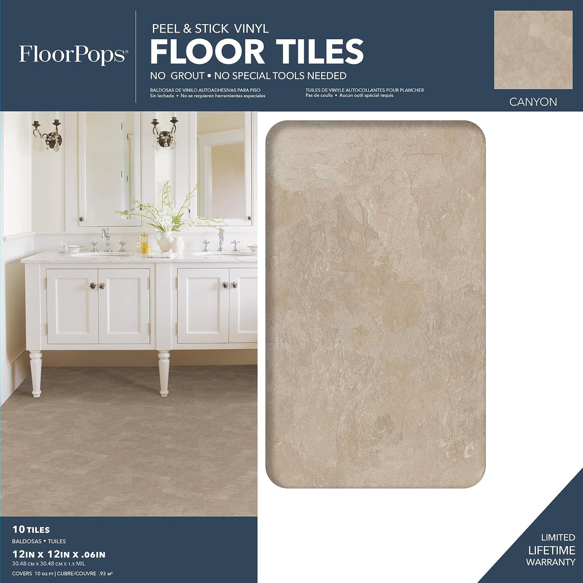 FloorPops FP3325 Canyon - Azulejos de piso para despegar y pegar, color café