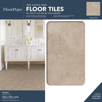 FloorPops FP3325 Canyon - Azulejos de piso para despegar y pegar, color café