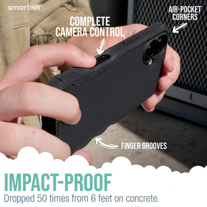 Smartish® - Funda magnética Protectora para iPhone 16, Gripzilla Compatible con MagSafe [Resistente + Resistente] Funda Delgada blindada con protección contra caídas para Apple iPhone 16, Color Negro