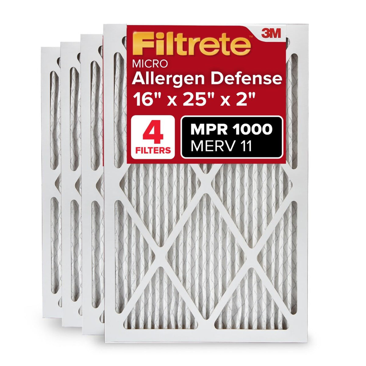 Filtrete - Filtro de aire para horno de aire de 16 x 25 x 2 pulgadas, MPR 1000, defensa de micro alérgenos, paquete de 4 (dimensiones exactas 15,5 x 24,5 x 1,75)