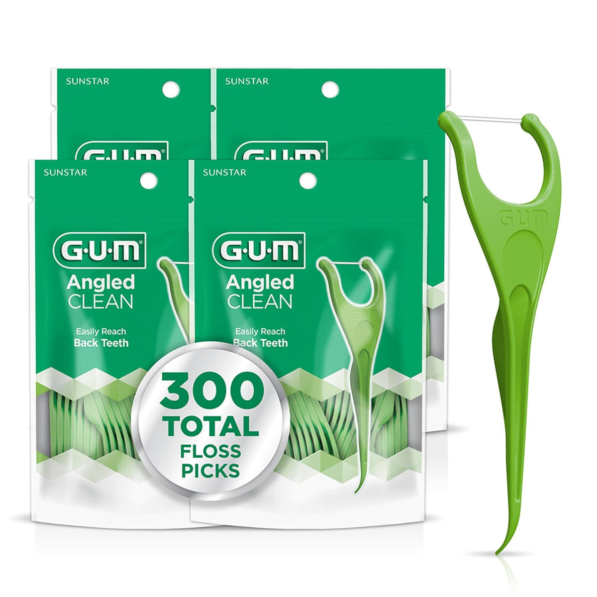 GUM Palillos Hilo Dental Angulados Sabor Menta, 75 Piezas (4 Paquetes)