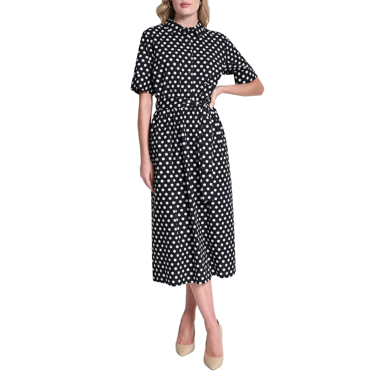 DKNY Vestido Envolvente sin Mangas con Logotipo para Mujer - Spring Navy - Ivory - 4