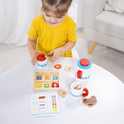 Melissa & Doug Juego para Preparar y Servir el Té, Juguete de Madera, Juego de Imitación, Set de Servicio de Té, Colores