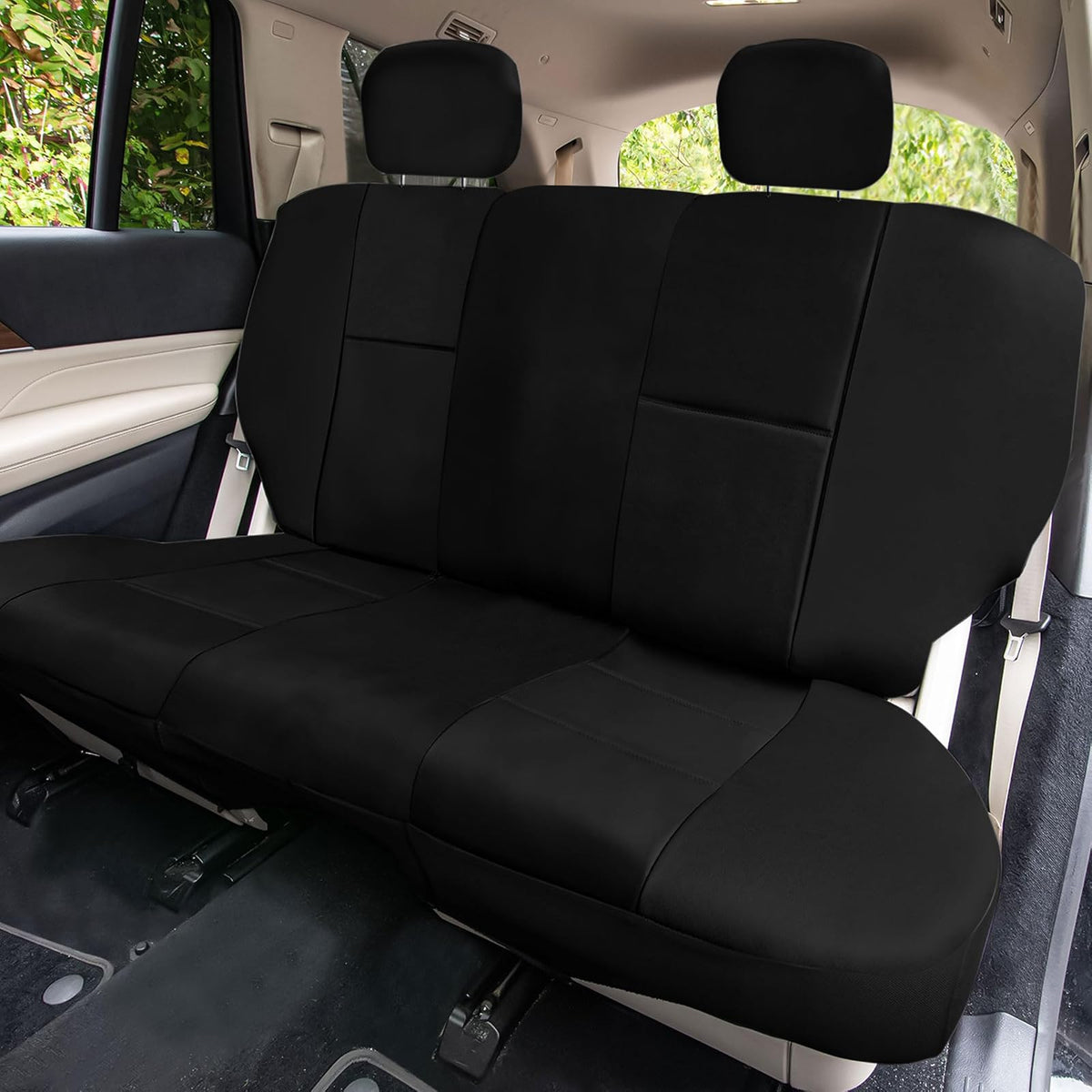 FH GROUP Universal Fit Seat Cover - Faux Leather (Black) (Full Set with 4 Headrest Covers)