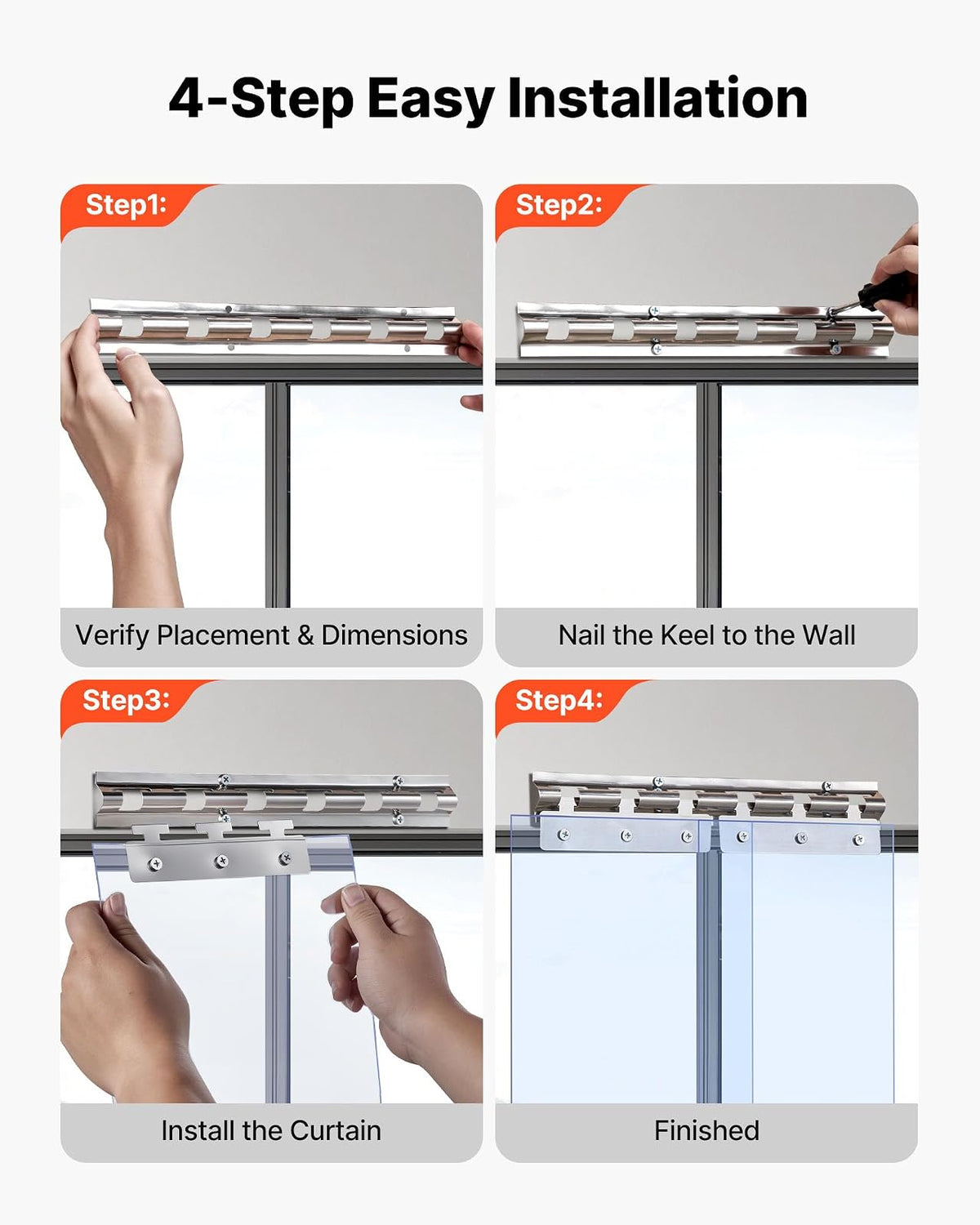 VEVOR Cortina de Tiras 91,5 x 213,4 cm Cortina de Puerta de PVC Transparente 6 Tiras de Plástico Espesor de 2 mm para Puerta de Cámara Frigorífica, Almacén, Refrigerador de Supermercado, Garajes
