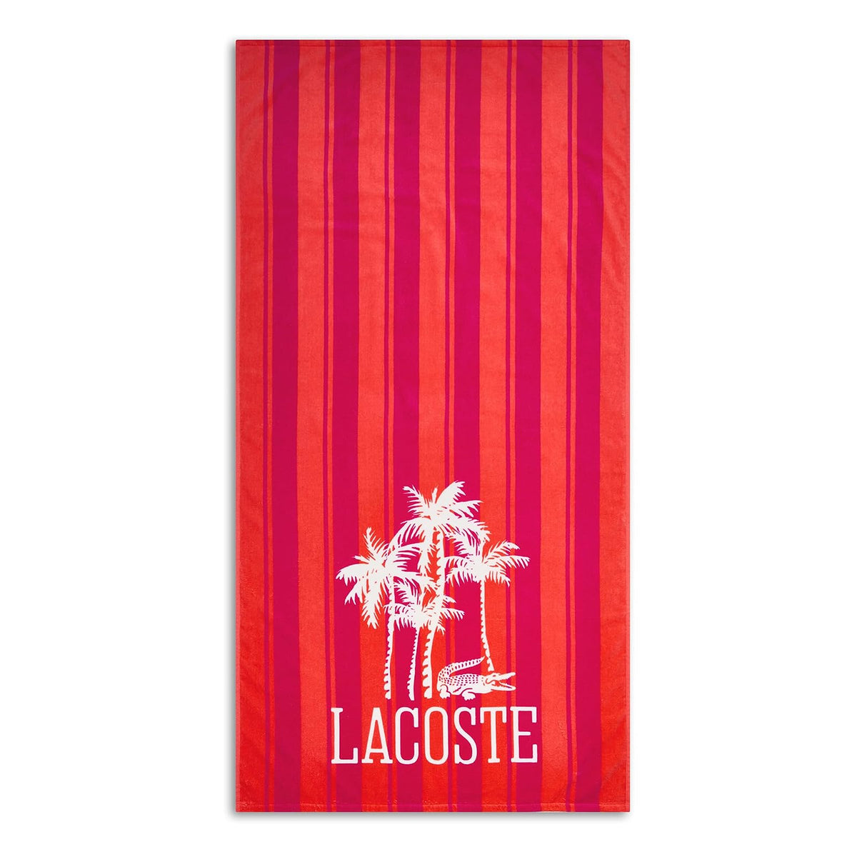 Lacoste Toalla de Playa Grande 100% algodón, Ultra Absorbente y de Secado rápido, Lavable a máquina, cocodrilo a Rayas, 36 Pulgadas de Ancho x 72 Pulgadas de Largo - Palmeras - Coral