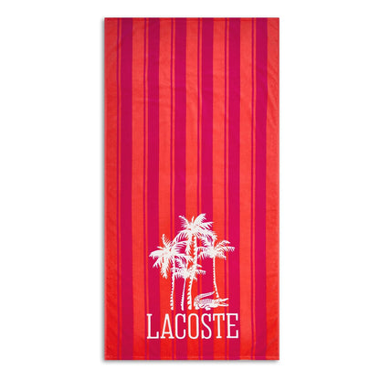 Lacoste Toalla de Playa Grande 100% algodón, Ultra Absorbente y de Secado rápido, Lavable a máquina, cocodrilo a Rayas, 36 Pulgadas de Ancho x 72 Pulgadas de Largo - Palmeras - Coral
