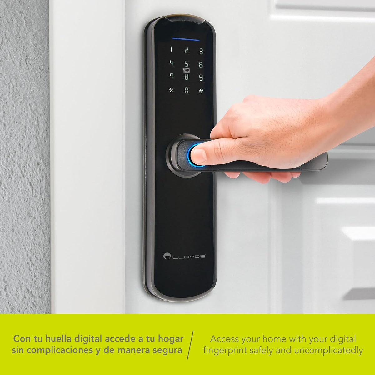 Lloyd's LC-1298 - Cerradura Inteligente Wifi, Para Puertas con Grosor de 3.8 cm - 8 cm, 5 Métodos de Apertura, Teclado con Luz, Negro